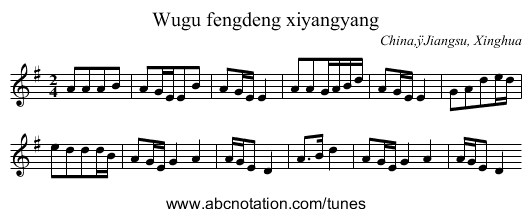 Wugu fengdeng xiyangyang - staff notation