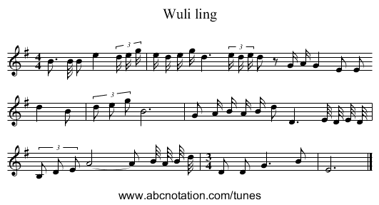 Wuli ling - staff notation