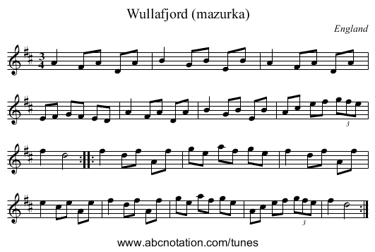 Wullafjord (mazurka) - staff notation