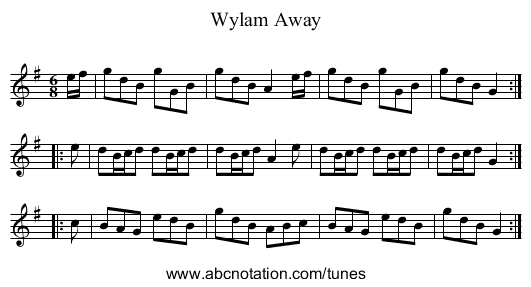 Wylam Away - staff notation