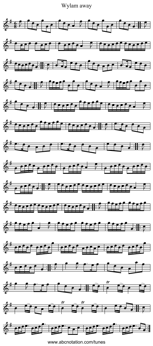 Wylam away - staff notation