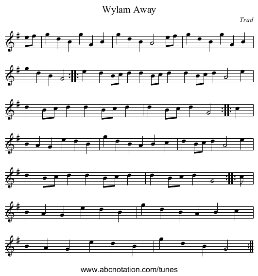 Wylam Away - staff notation
