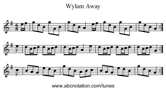 Wylam Away - staff notation