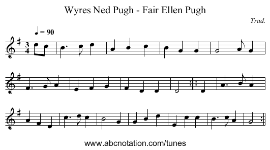 Wyres Ned Pugh - Fair Ellen Pugh - staff notation