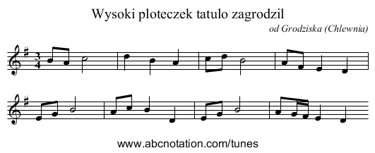 Wysoki ploteczek tatulo zagrodzil - staff notation