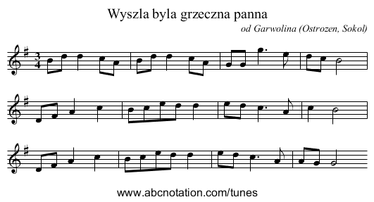 Wyszla byla grzeczna panna - staff notation