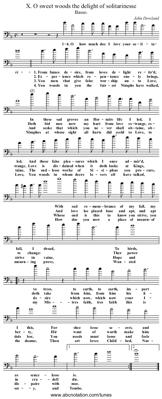 X. O sweet woods the delight of solitarinesse - staff notation