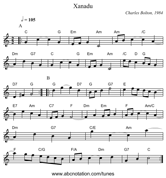 Xanadu - staff notation