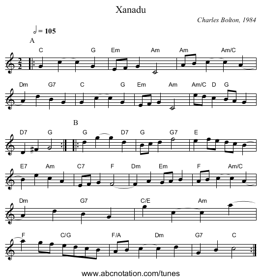 Xanadu - staff notation