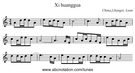Xi huanggua - staff notation