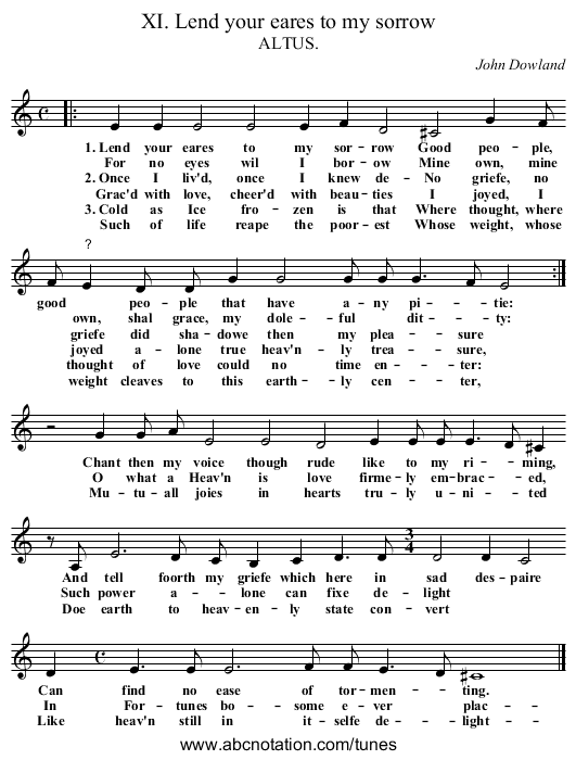 XI. Lend your eares to my sorrow - staff notation
