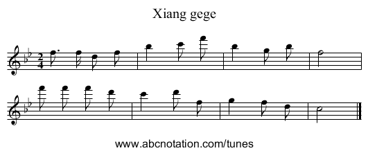 Xiang gege - staff notation