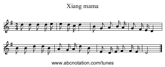 Xiang mama - staff notation