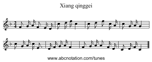 Xiang qinggei - staff notation