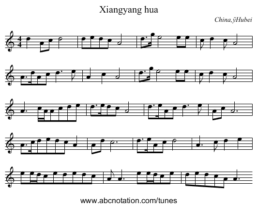 Xiangyang hua - staff notation