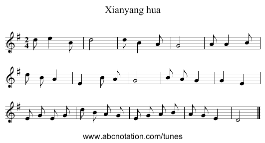 Xianyang hua - staff notation