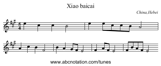 Xiao baicai - staff notation