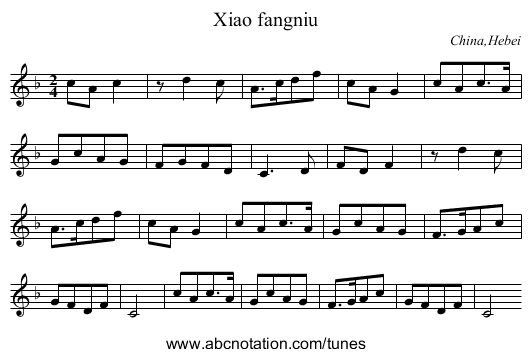 Xiao fangniu - staff notation