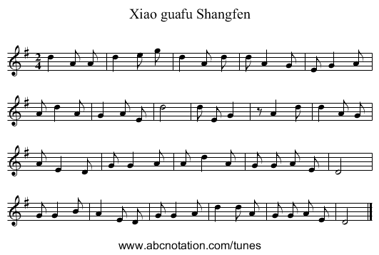 Xiao guafu Shangfen - staff notation