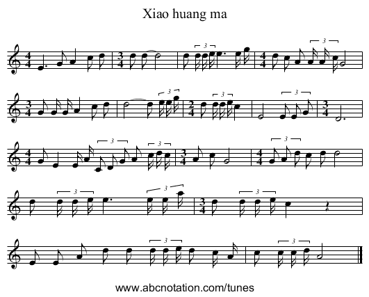 Xiao huang ma - staff notation