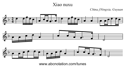 Xiao nuxu - staff notation