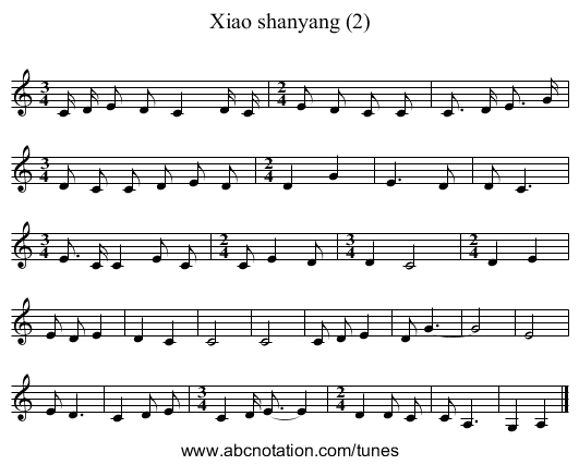 Xiao shanyang (2) - staff notation