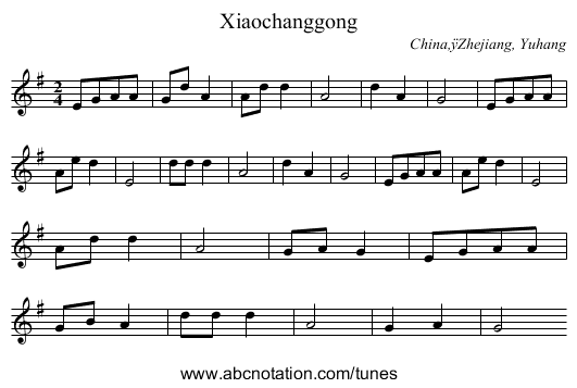 Xiaochanggong - staff notation