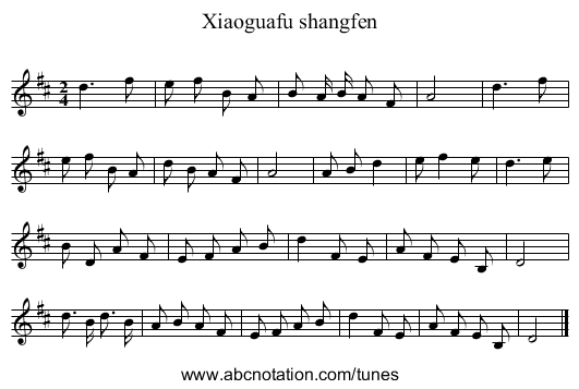 Xiaoguafu shangfen - staff notation