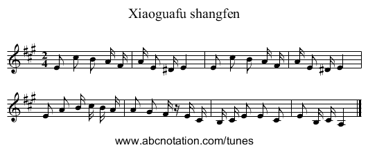 Xiaoguafu shangfen - staff notation
