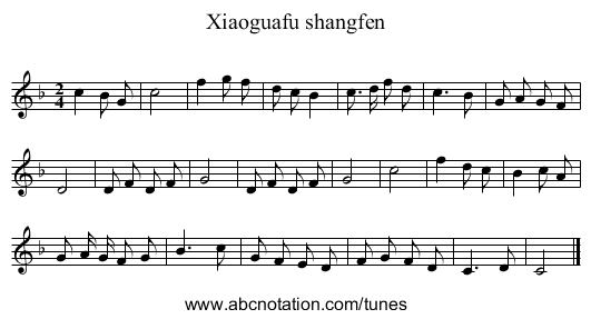Xiaoguafu shangfen - staff notation