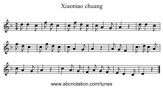 Xiaoniao chuang - staff notation