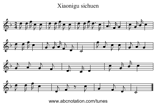 Xiaonigu sichuen - staff notation