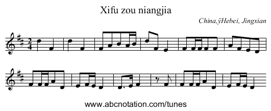 Xifu zou niangjia - staff notation