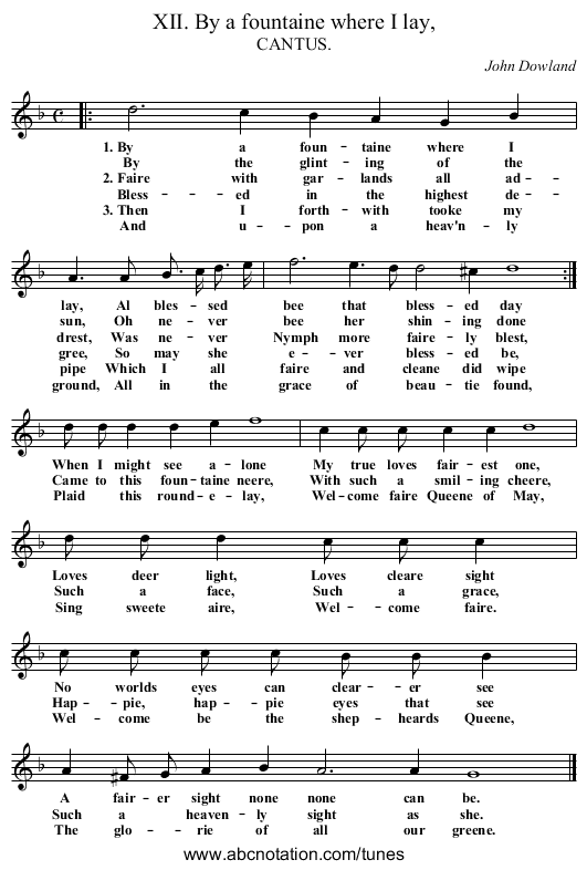 XII. By a fountaine where I lay, - staff notation