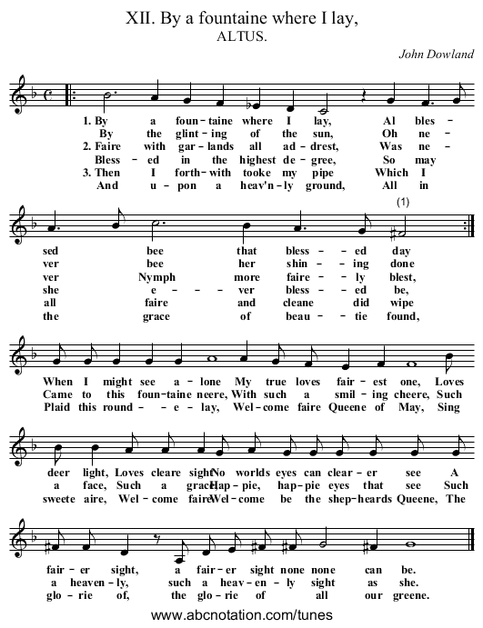 XII. By a fountaine where I lay, - staff notation