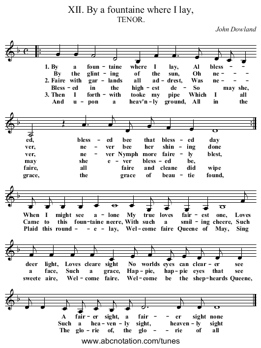XII. By a fountaine where I lay, - staff notation