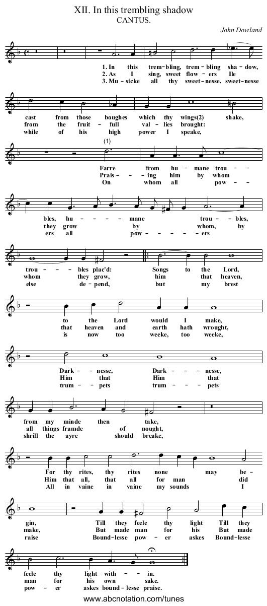 XII. In this trembling shadow - staff notation