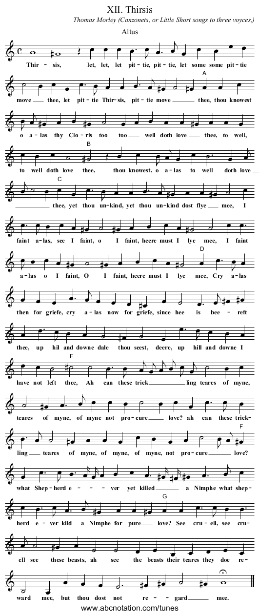 XII. Thirsis - staff notation