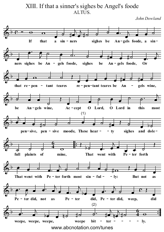 XIII. If that a sinner's sighes be Angel's foode - staff notation