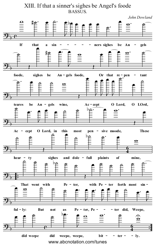 XIII. If that a sinner's sighes be Angel's foode - staff notation
