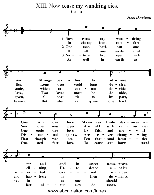 XIII. Now cease my wandring eies, - staff notation
