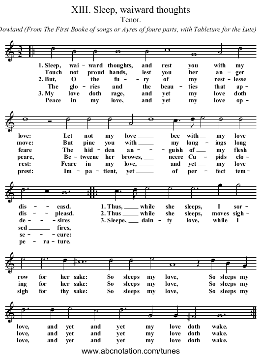 XIII. Sleep, waiward thoughts - staff notation