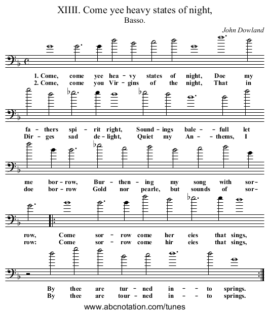 XIIII. Come yee heavy states of night, - staff notation