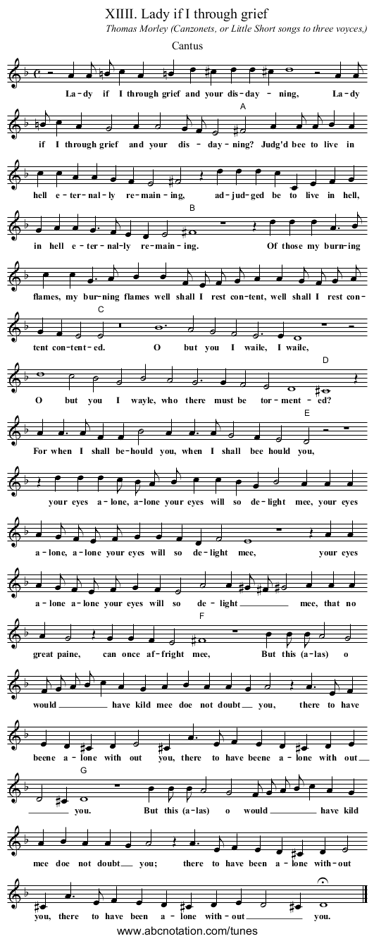 XIIII. Lady if I through grief - staff notation