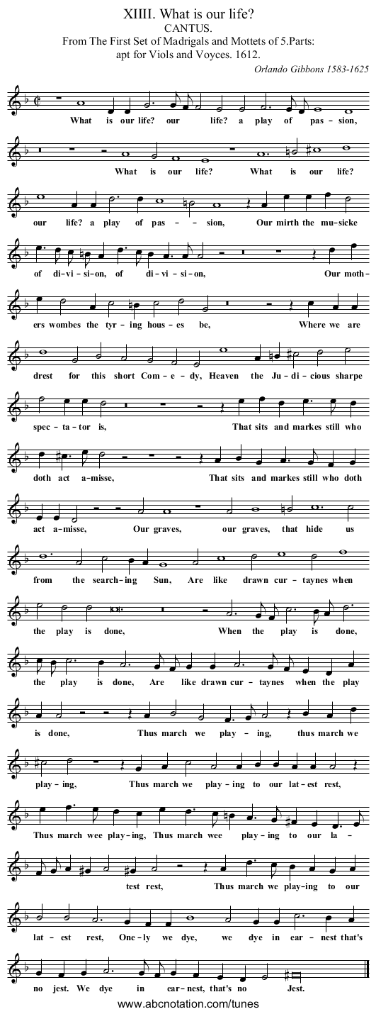 XIIII. What is our life? - staff notation
