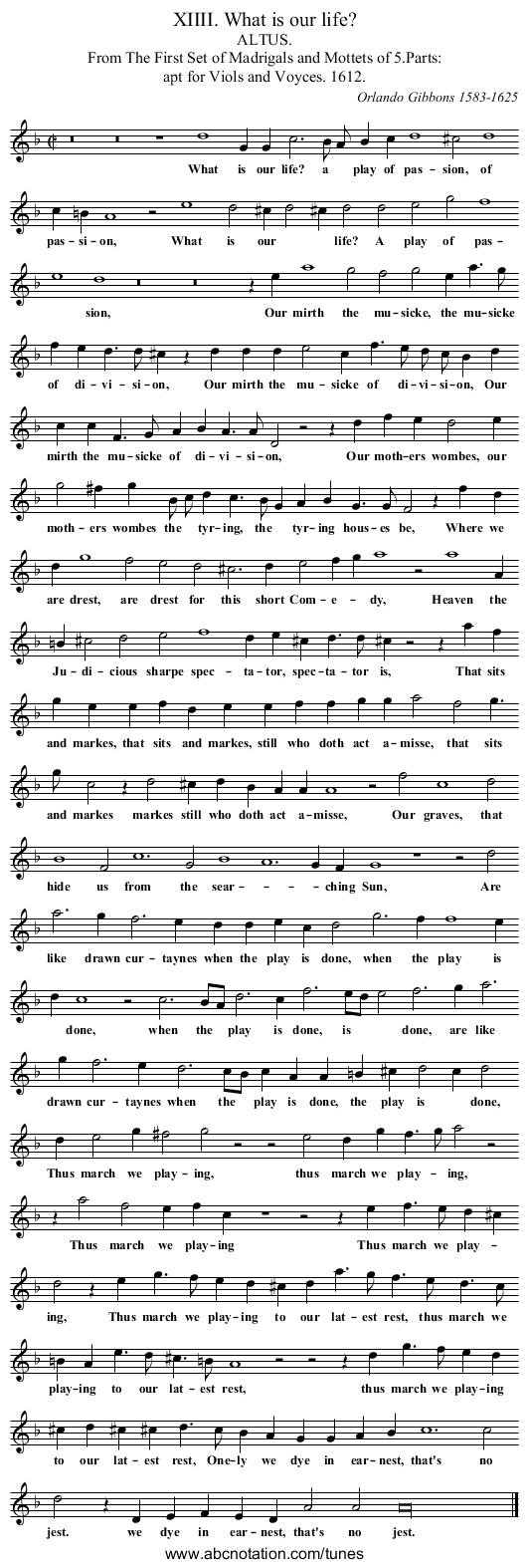 XIIII. What is our life? - staff notation