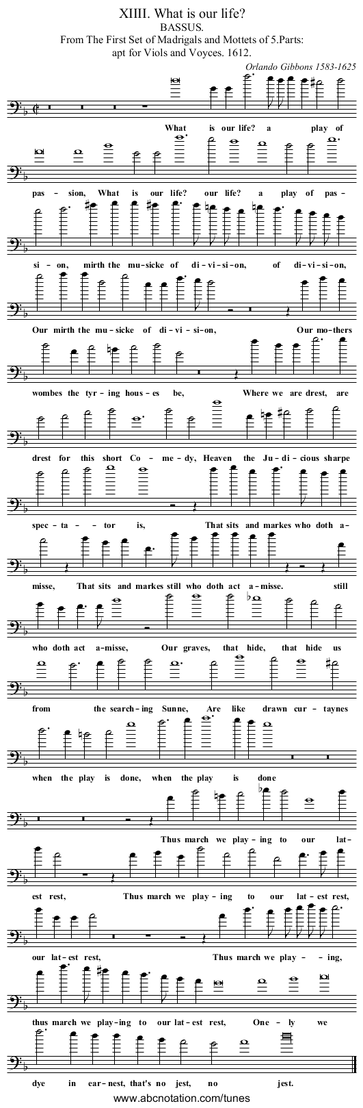 XIIII. What is our life? - staff notation