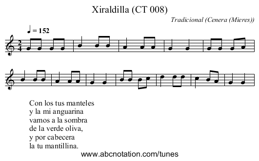 Xiraldilla (CT 008) - staff notation