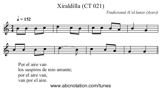 Xiraldilla (CT 021) - staff notation