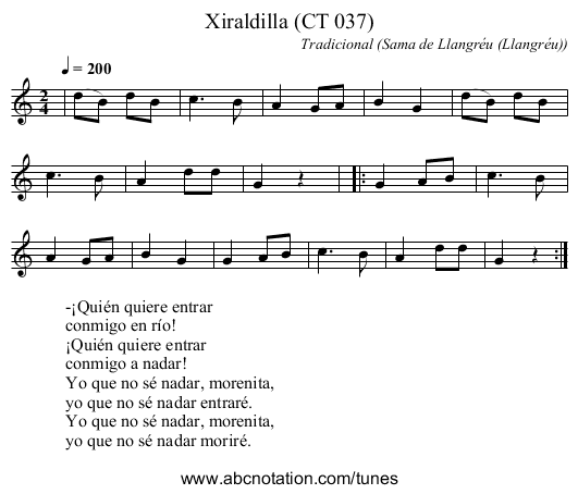 Xiraldilla (CT 037) - staff notation